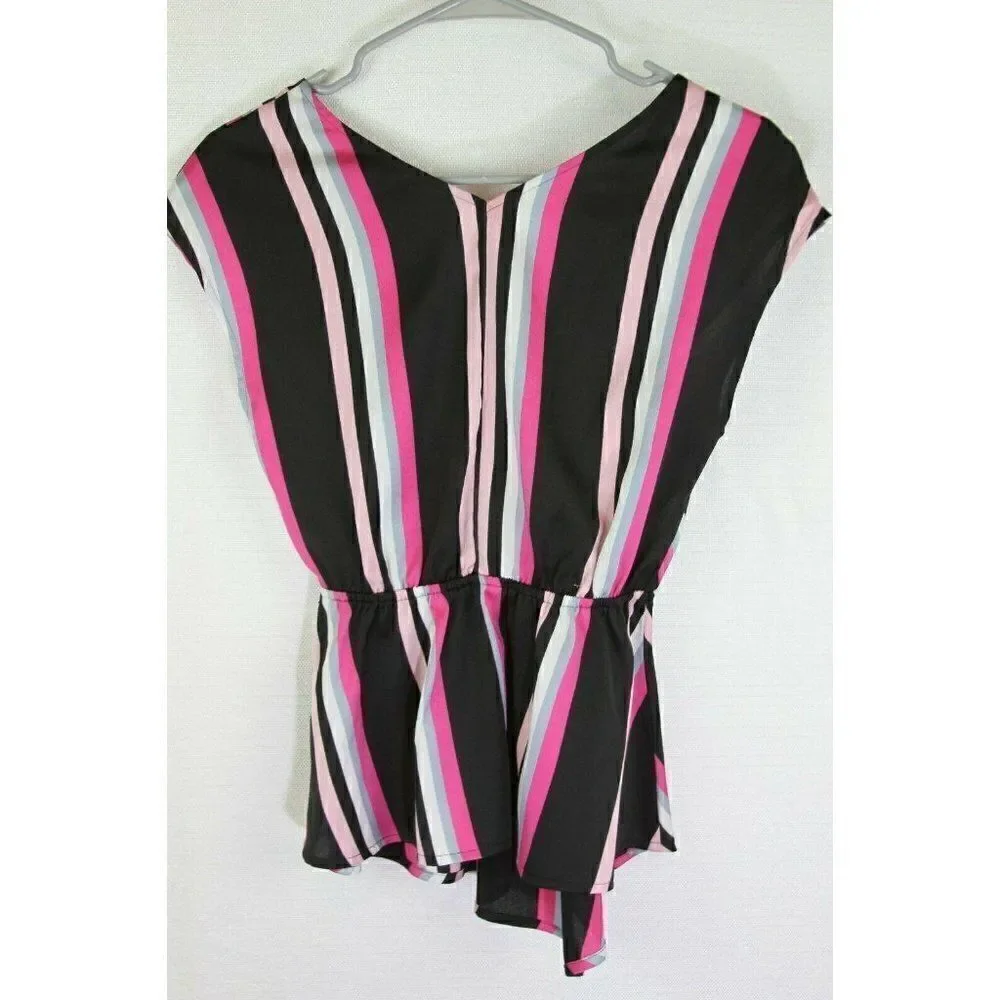 Express Womens Top Wrap Peplum Pink Black Size XS
